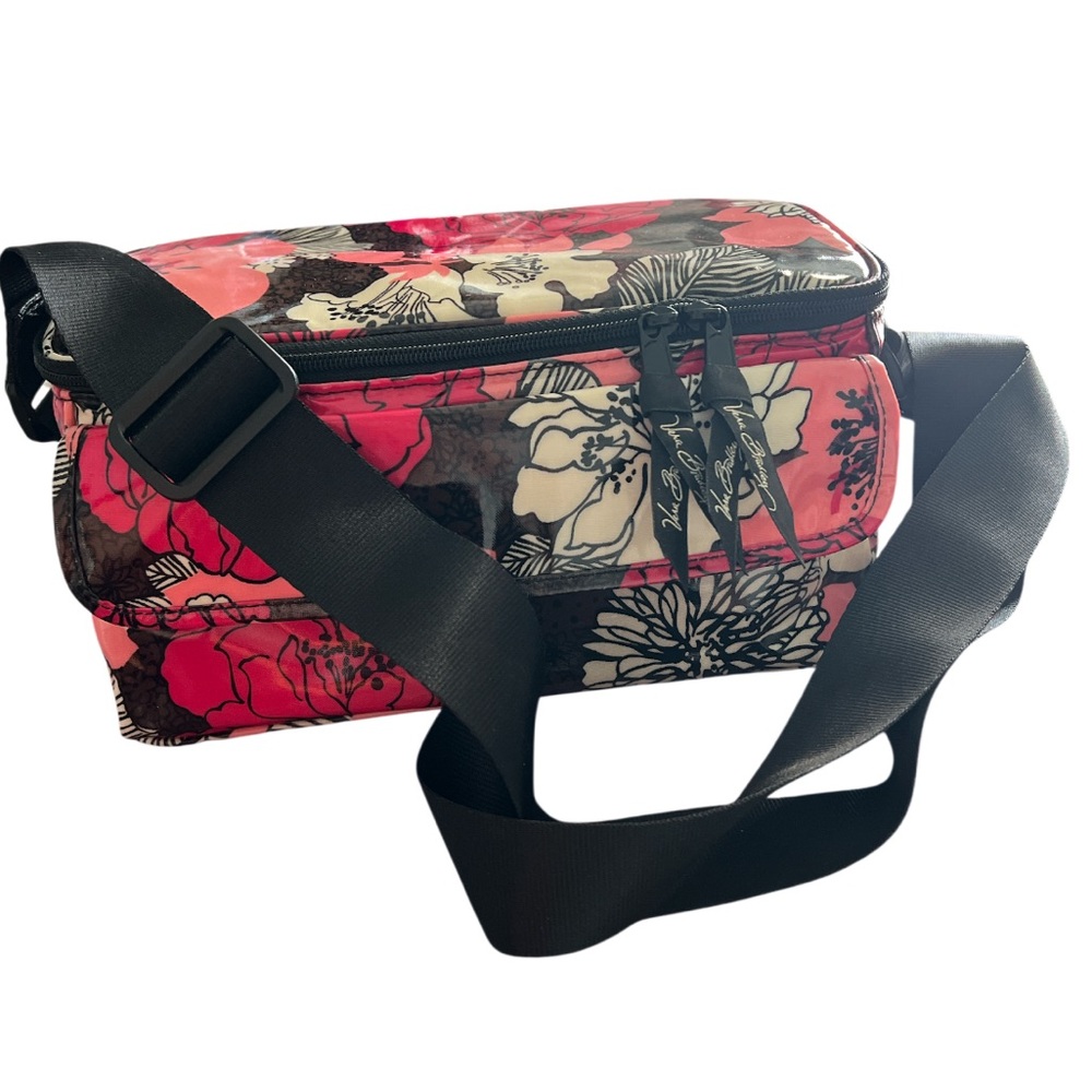 Vera Bradley Insulated Lunch Bag Floral Pink Black Zip Top w/ Strap - Picture 4 of 5
